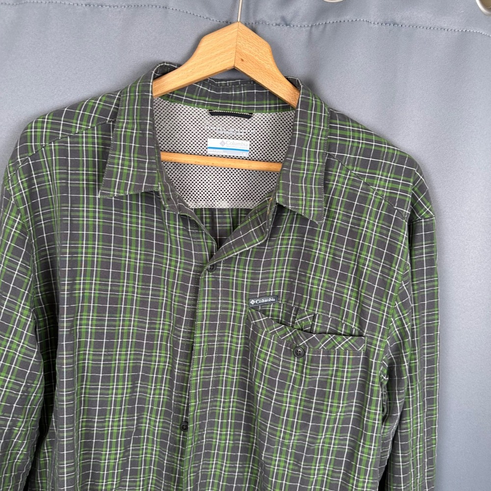 Columbia Mens Large Green Plaid Long Sleeve Button Down Hiking Shirt Omni-Shade - Picture 2 of 7